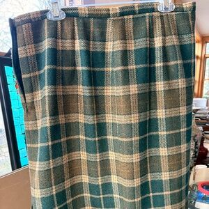 Talbots Classic Tartan Green Brown Tan Plaid Warm Winter Wool Skirt--18